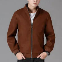 Men's grey sports-style fleece coat with long sleeves and a chest pocket on a hanger.