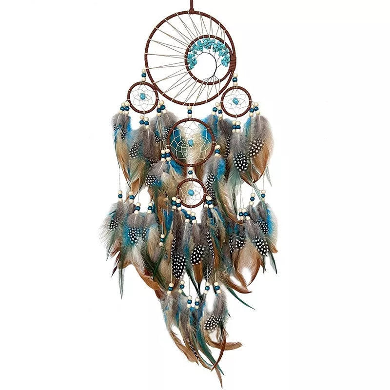 High-grade Turquoise Lucky Tree Dreamcatcher Hanging Wind Chimes with earth blue crystals