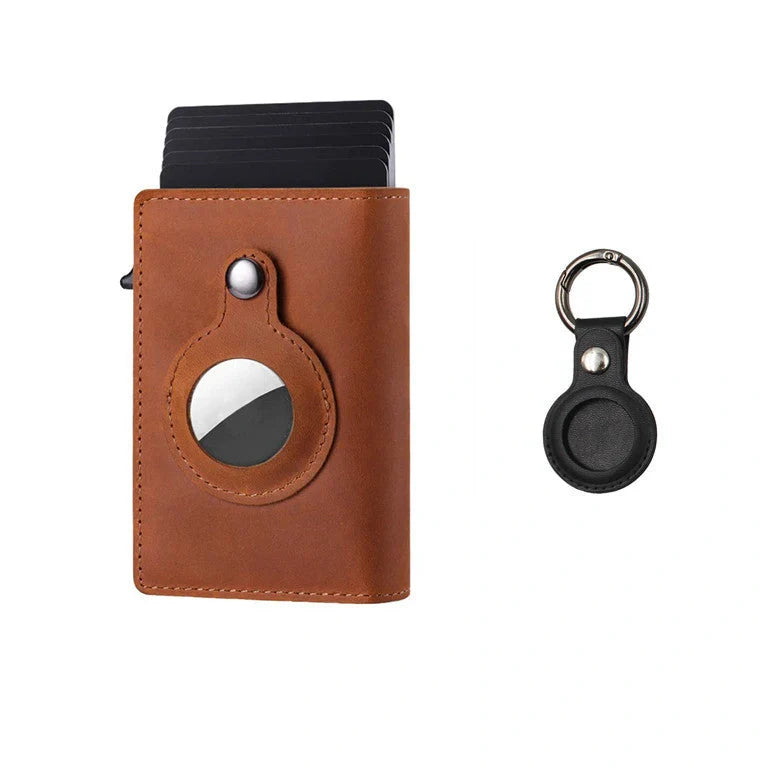 Genuine leather card holder with aluminum alloy frame in Crazy Horse finish