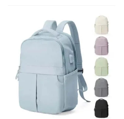 Women's Travel Computer Backpack Lightweight Nylon Short Trip Cabin Bag Unisex Commute Rucksack with Laptop Pocket Camera Pocket ID Holder Green Blue Black 43x30x13cm