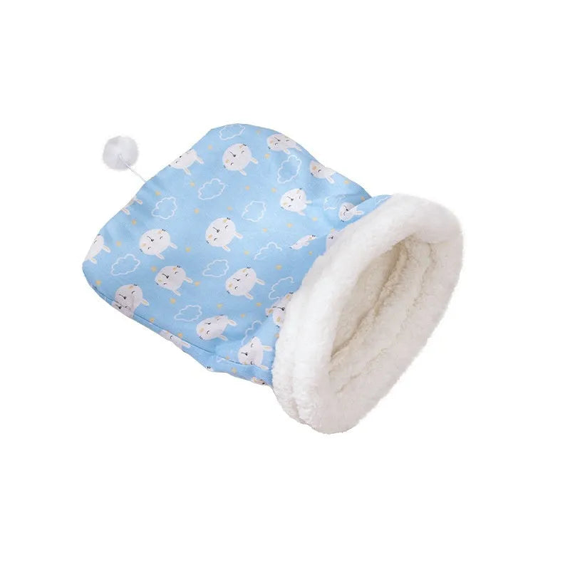 Pink flannel cat sleeping bag nest bed measuring 50 by 40 centimetres.