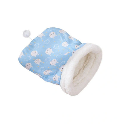 Blue rabbit pattern cat sleeping bag nest measuring 50cm by 40cm with enclosed design