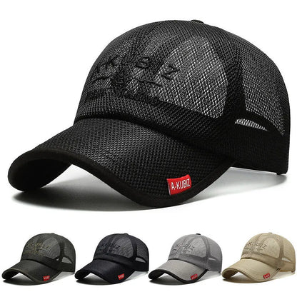 Adjustable mesh baseball cap in army green with dome crown and cotton fabric