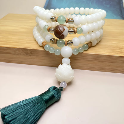 White Jade Bodhi bracelet with 108 beads showing three different bead size options