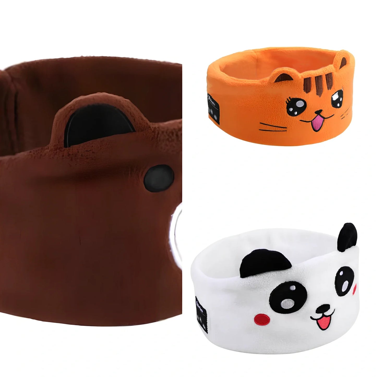 Bluetooth animal headband sleep mask with dinosaur hood showing integrated speakers and wireless design