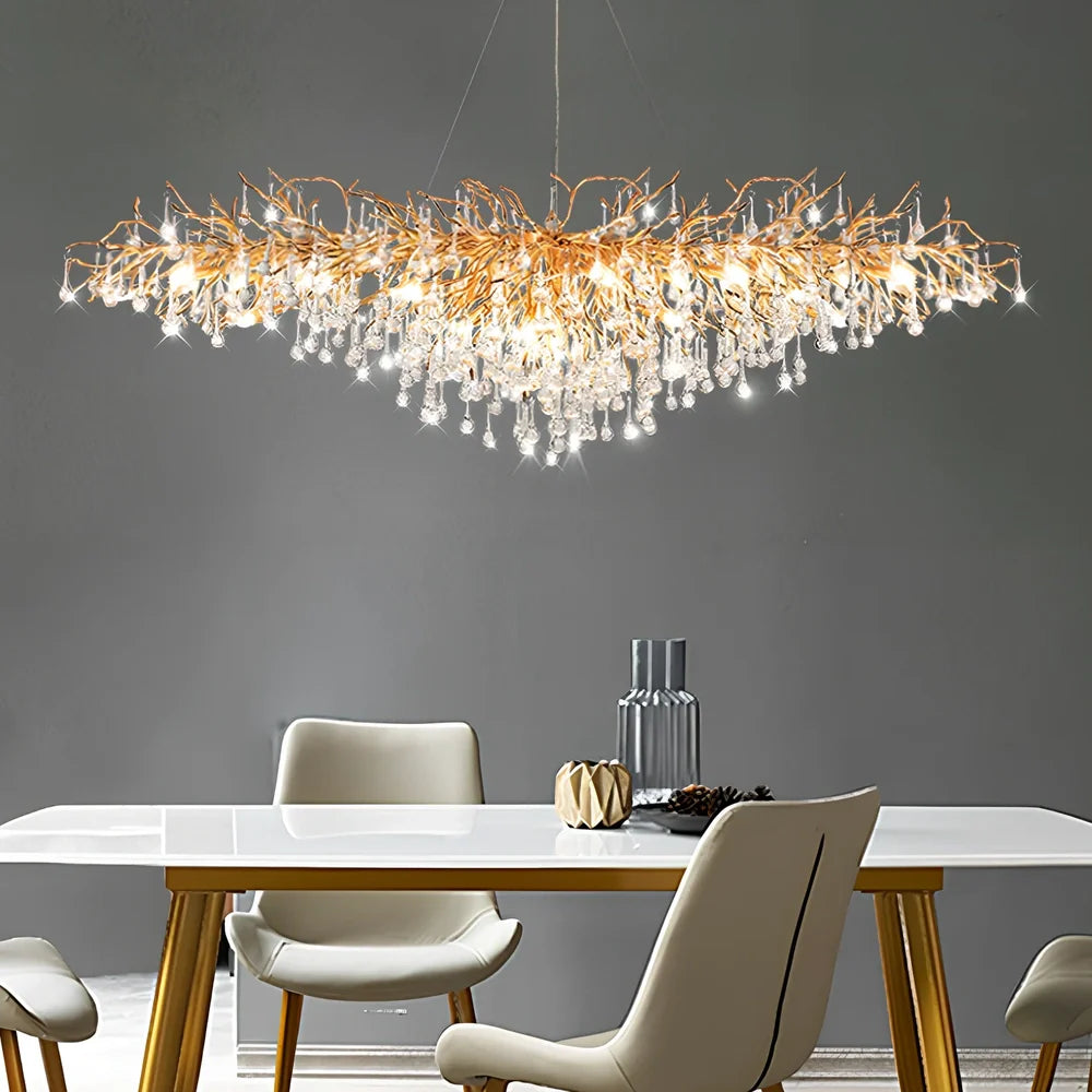 Crystal lamp with 16 holders, aluminium body, electroplating finish in Long1/Long2 sizes