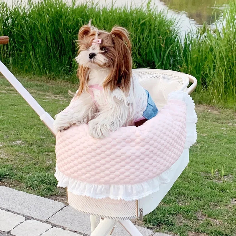 Pet stroller anti-dirty towel cushion pillow three-piece set in pure cotton, showing removable pads for cats and dogs
