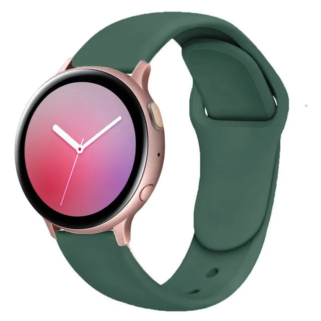 Samsung Galaxy Active 2 reverse buckle silicone strap showing 20mm and 22mm width options