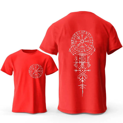 Men's grey T-shirt with a large black Viking rune compass graphic printed on the chest.