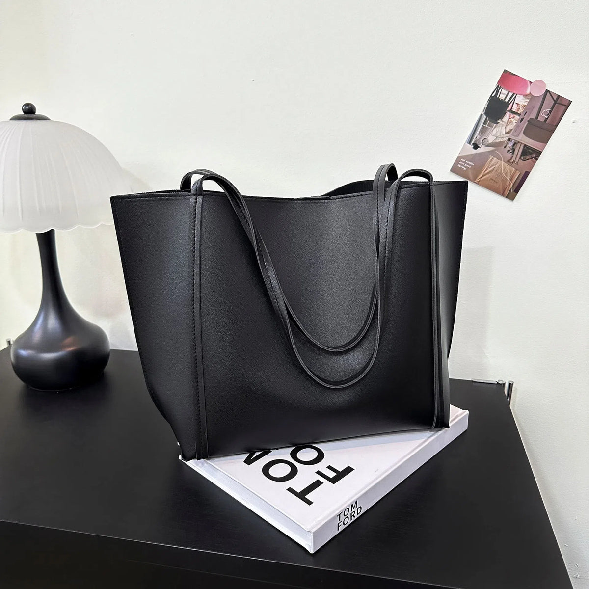 Women's PU single shoulder bag, horizontal square, 44x11x29cm, with synthetic leather lining and stitching, in grey, coffee, black, white, khaki or light brown