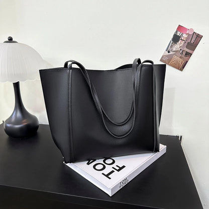 Women's PU single shoulder bag, horizontal square, 44x11x29cm, with synthetic leather lining and stitching, in grey, coffee, black, white, khaki or light brown