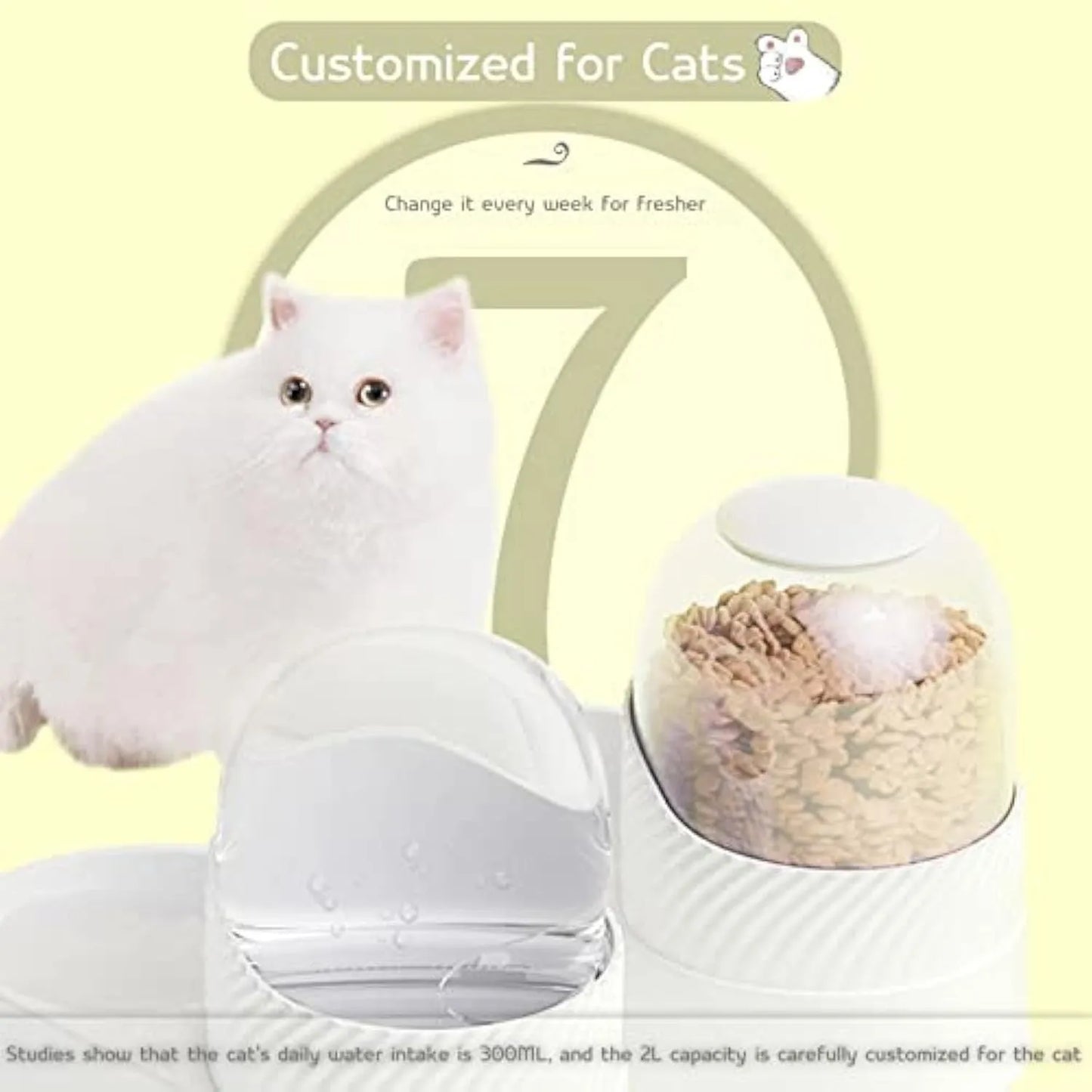 White gravity cat feeder and water dispenser set with wave-shaped design, showing disassembled components