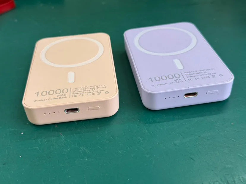 White magnetic wireless charging power bank with 5000mAh capacity and creative design