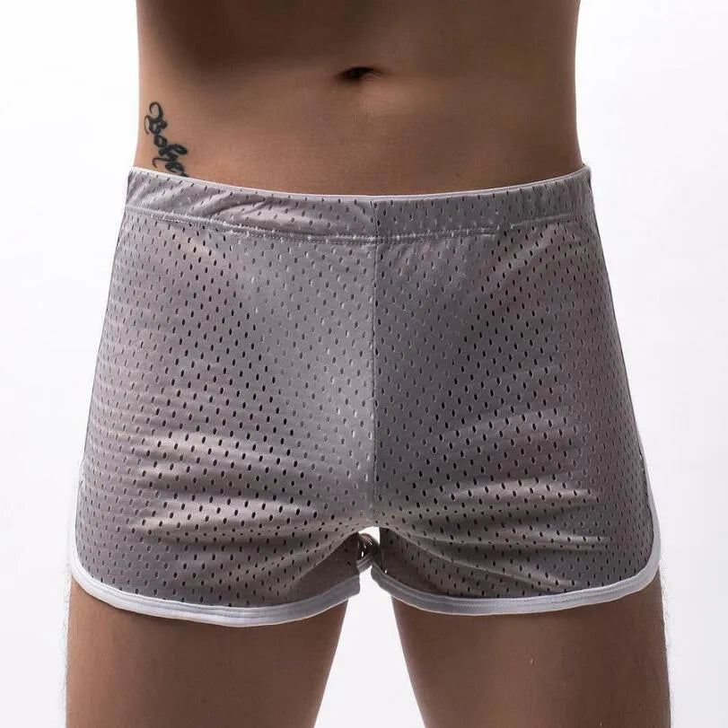 Men's breathable cotton boxers with nylon knitting in black, grey, dark blue, light blue, and white colours, mid-waist fit