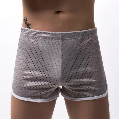 Men's breathable cotton boxers with nylon knitting in black, grey, dark blue, light blue, and white colours, mid-waist fit
