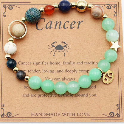 12 Constellation Morgan Stone Beaded Bracelet featuring detailed zodiac signs on 19mm beads