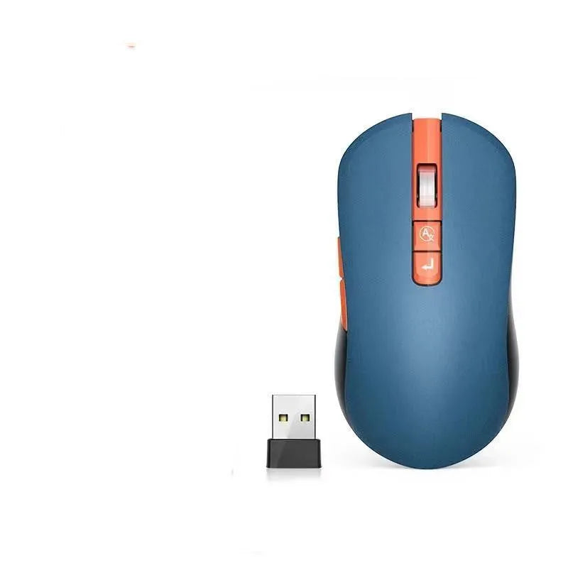 Mute IFLYTEK wireless gaming mouse with seven buttons and USB receiver on wooden desk