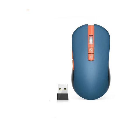 Mute IFLYTEK wireless gaming mouse with seven buttons and USB receiver on wooden desk