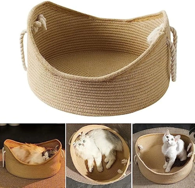 Wicker Cat Bed Basket with Corrugated Scratching Board: A Spacious 40x40x20cm or 50x50x20cm Pet House for Claw Care and Rest