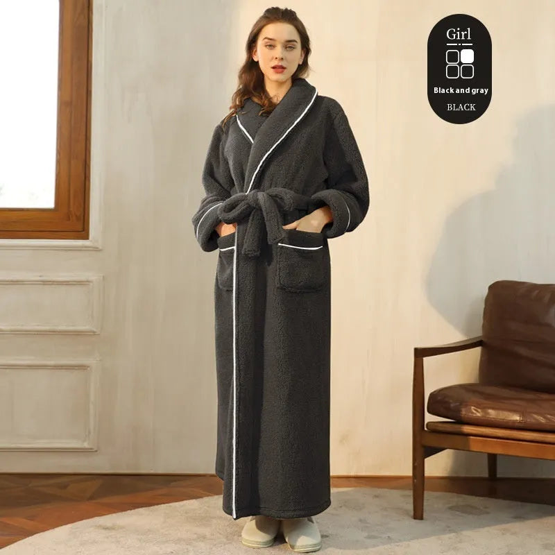 Winter flannel bathrobe with thick 301-350g/m² fabric in 2102 navy blue colour, European/American style