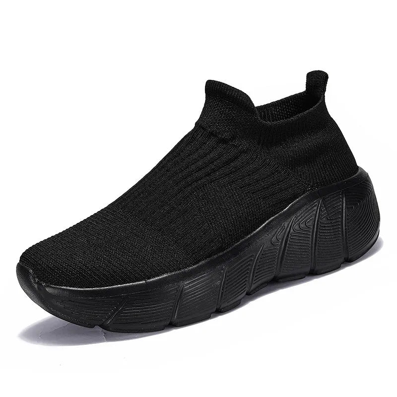 Men's slip-on sneakers with thick sole, mesh inner, rubber sole, black colour, size 36-45