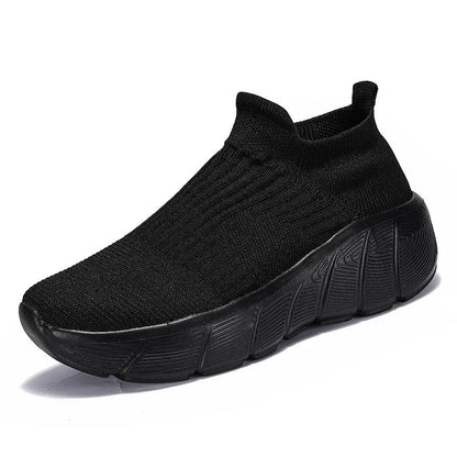 Men's slip-on sneakers with thick sole, mesh inner, rubber sole, black colour, size 36-45
