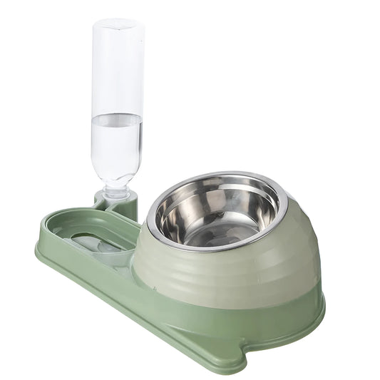 Brown elevated pet feeder with food bowl and integrated 1-litre water bottle for cats and small dogs