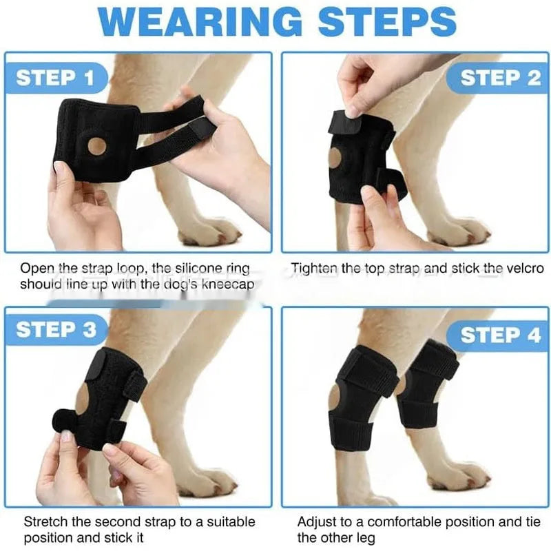 Black pet leg guard for joint support, made from polyester, suitable for dogs and cats with ACL tears or dislocation.