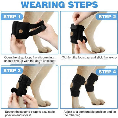 Black pet leg guard for joint support, made from polyester, suitable for dogs and cats with ACL tears or dislocation.