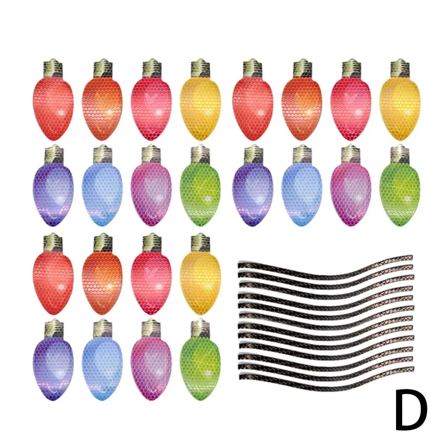Christmas light bulb magnetic sticker set with 24 bulbs and 12 connecting wires for car refrigerator decoration