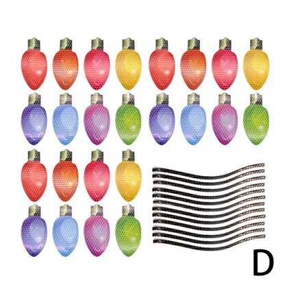Christmas light bulb magnetic sticker set with 24 bulbs and 12 connecting wires for car refrigerator decoration