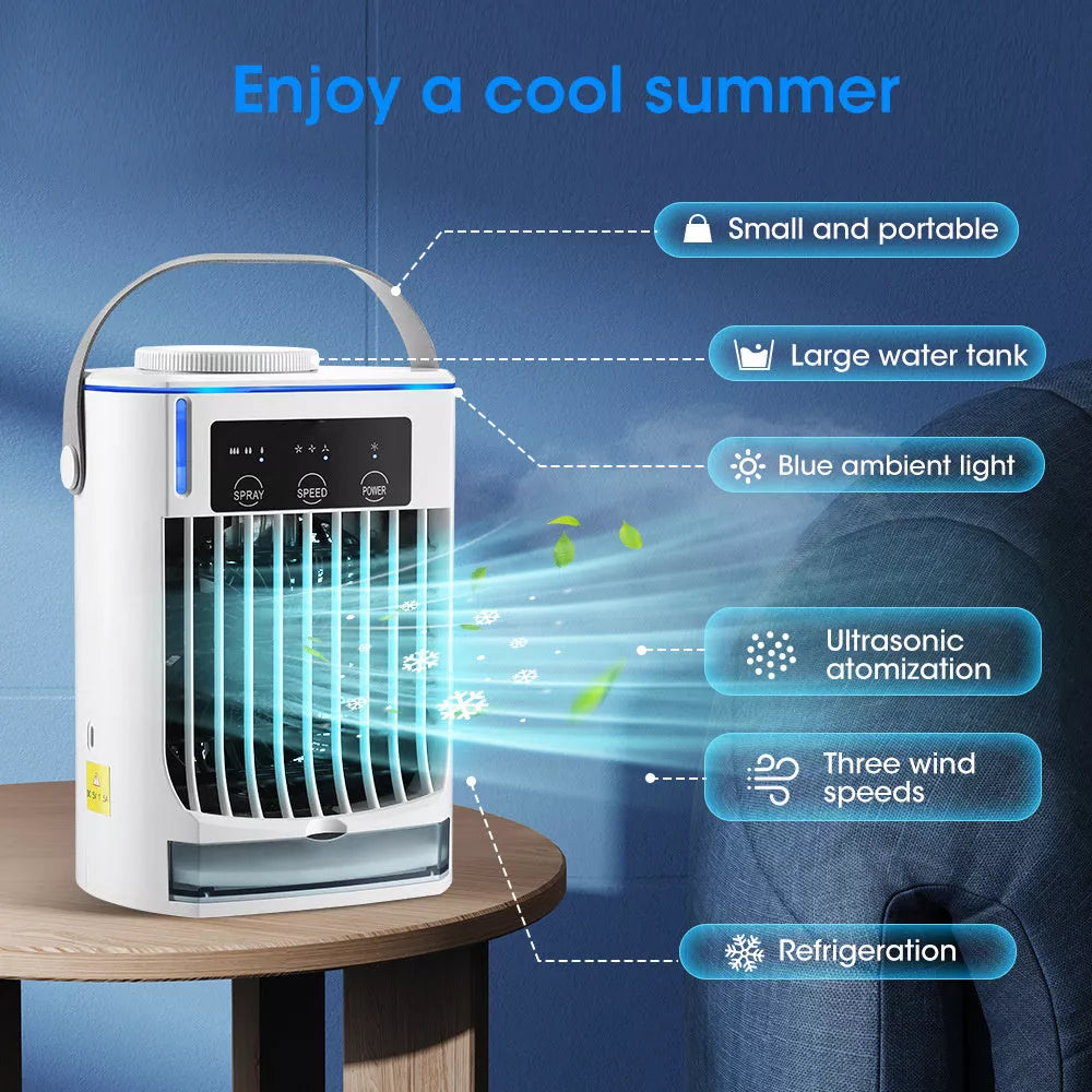 USB mini air cooler with 3-speed settings and bladeless design