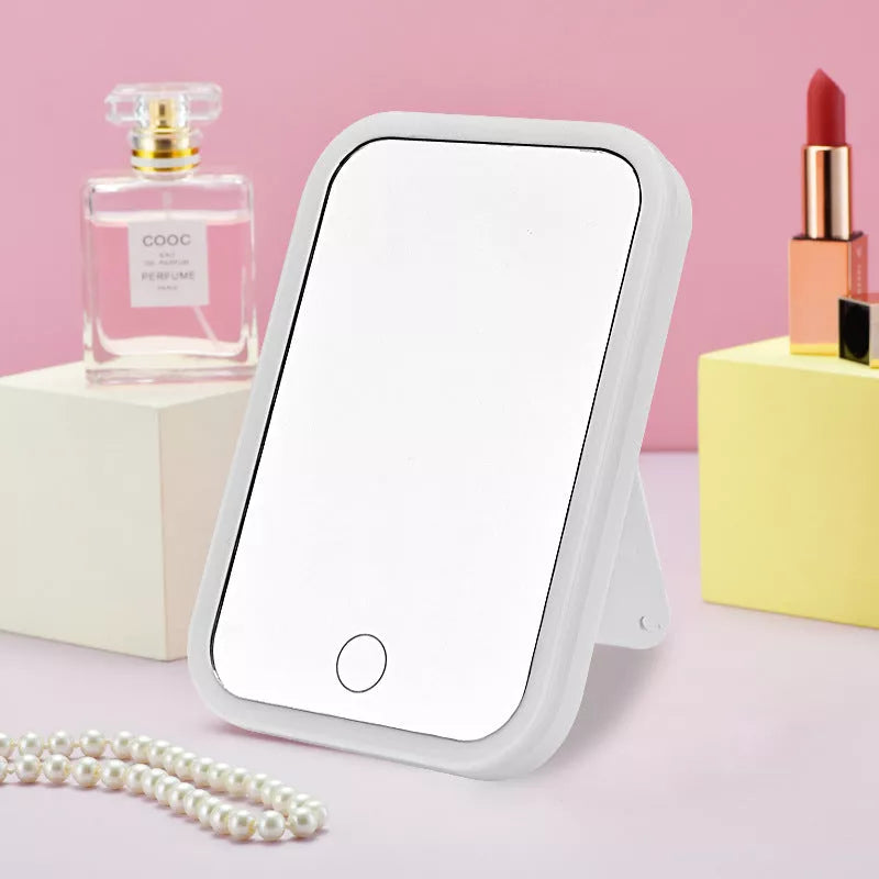 Square LED Makeup Mirror with smart touch control in pink and white