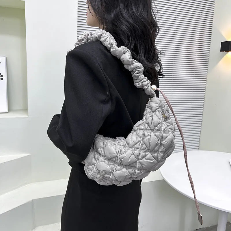 Women's Cloud Underarm Bag in nylon with 35cm width, 20cm height, and 120cm strap in a solid colour option