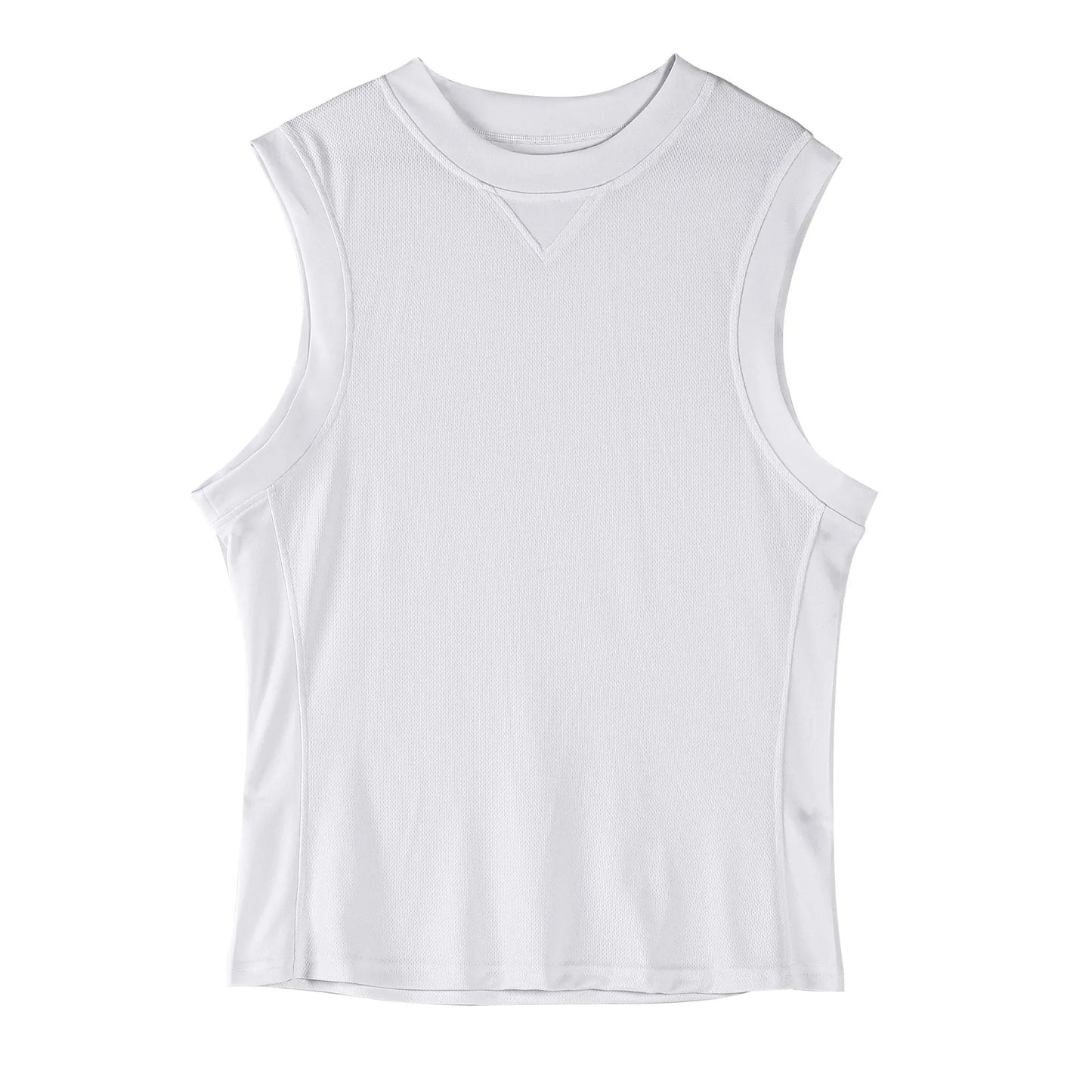 Men's black loose fit polyester fitness vest for summer sports on a white background