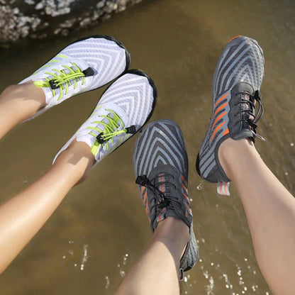 Leisure swimming wading shoes with non-slip rubber sole in grey, black, white, and moonlight colors