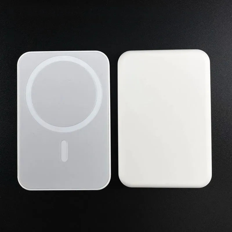 White magnetic wireless charging power bank with 5000mAh capacity and creative design