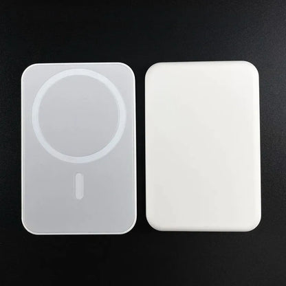 White magnetic wireless charging power bank with 5000mAh capacity and creative design