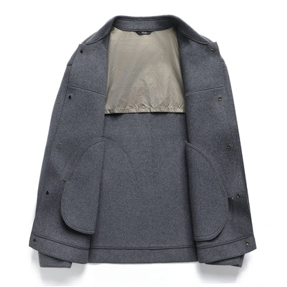 Men's double-faced wool lapel jacket in gray, black, or khaki, solid colour casual fit, sizes M to XXXXL
