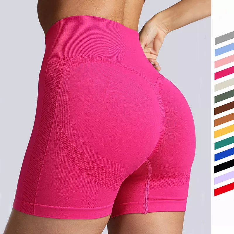 High waist seamless yoga shorts for women with hip-lifting design in various colors