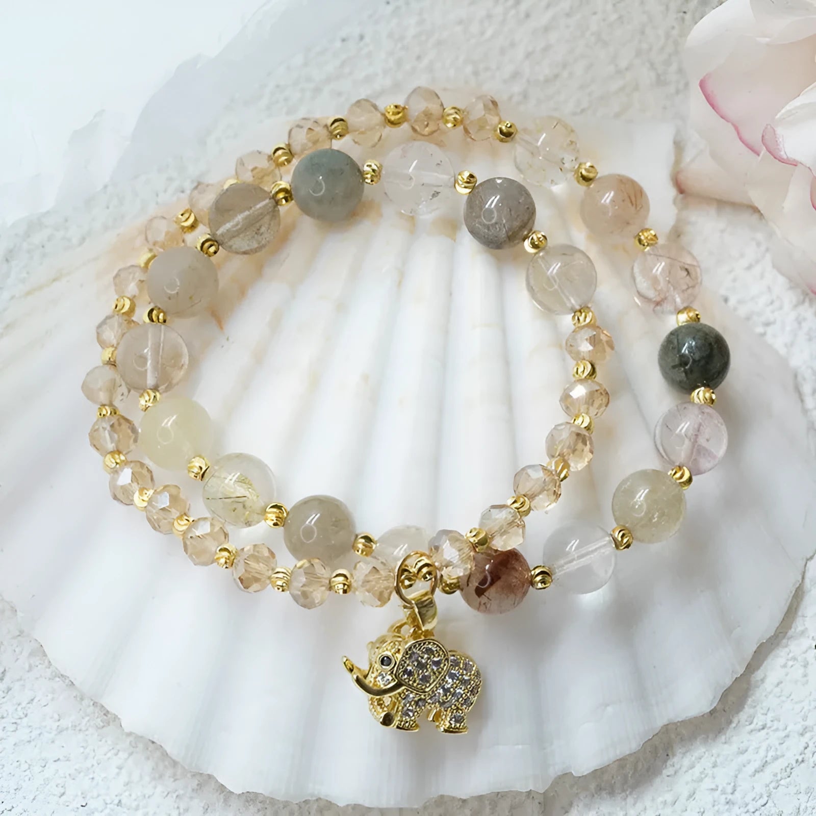 Women's retro bracelet with colour hair crystal beads and ethnic styling elements