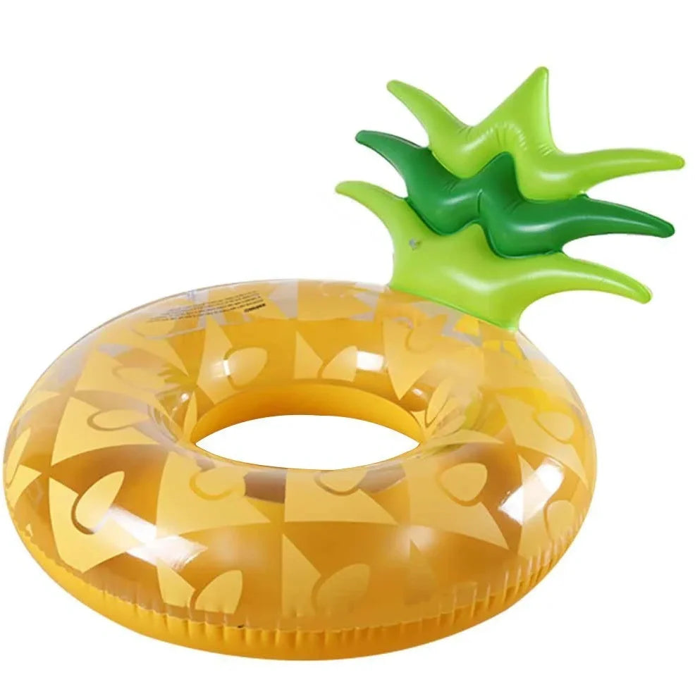 Yellow pineapple-shaped inflatable pool float with drink holder and ergonomic headrest design