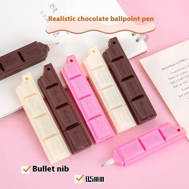 Chocolate Ballpoint Pen with bullet-shaped 0.5mm tip in beige, brown, or pink simulation chocolate design plastic barrel for student writing and creative stationery supplies