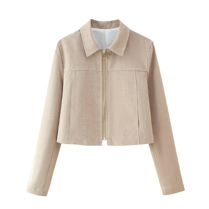 Women's herringbone pattern long sleeve coat and trousers suit with 3D embroidery.