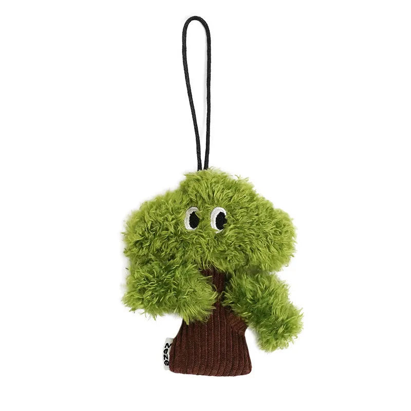 Pine tree-shaped fabric cat toy bag pendant with a hanging loop.
