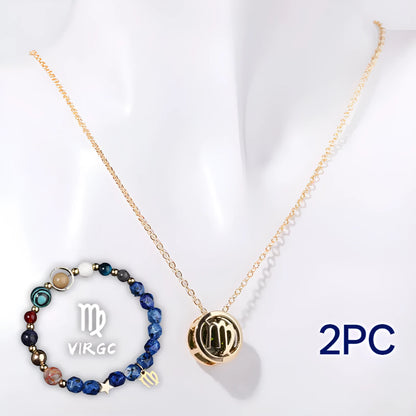 A natural stone beaded necklace and matching adjustable bracelet laid flat.