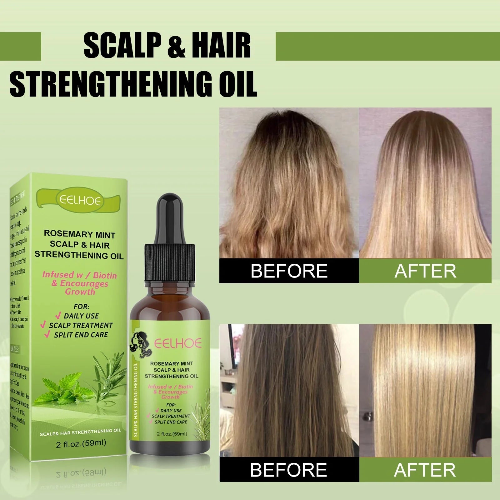 Rosemary Mint Hair Growth Oil bottle with natural ingredients for scalp massage and hair growth