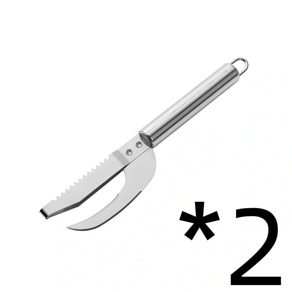 Stainless steel 3-in-1 fish scale planer tool, 22.8x4 cm with knife and opener for scaling and gutting