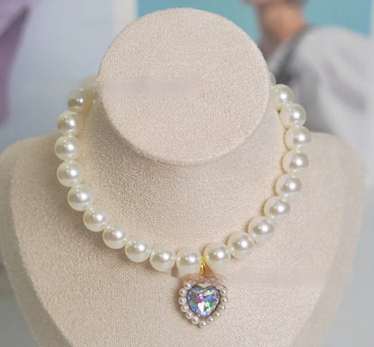Plastic alloy resin pet cat collar necklace with love gem charm in six colour options