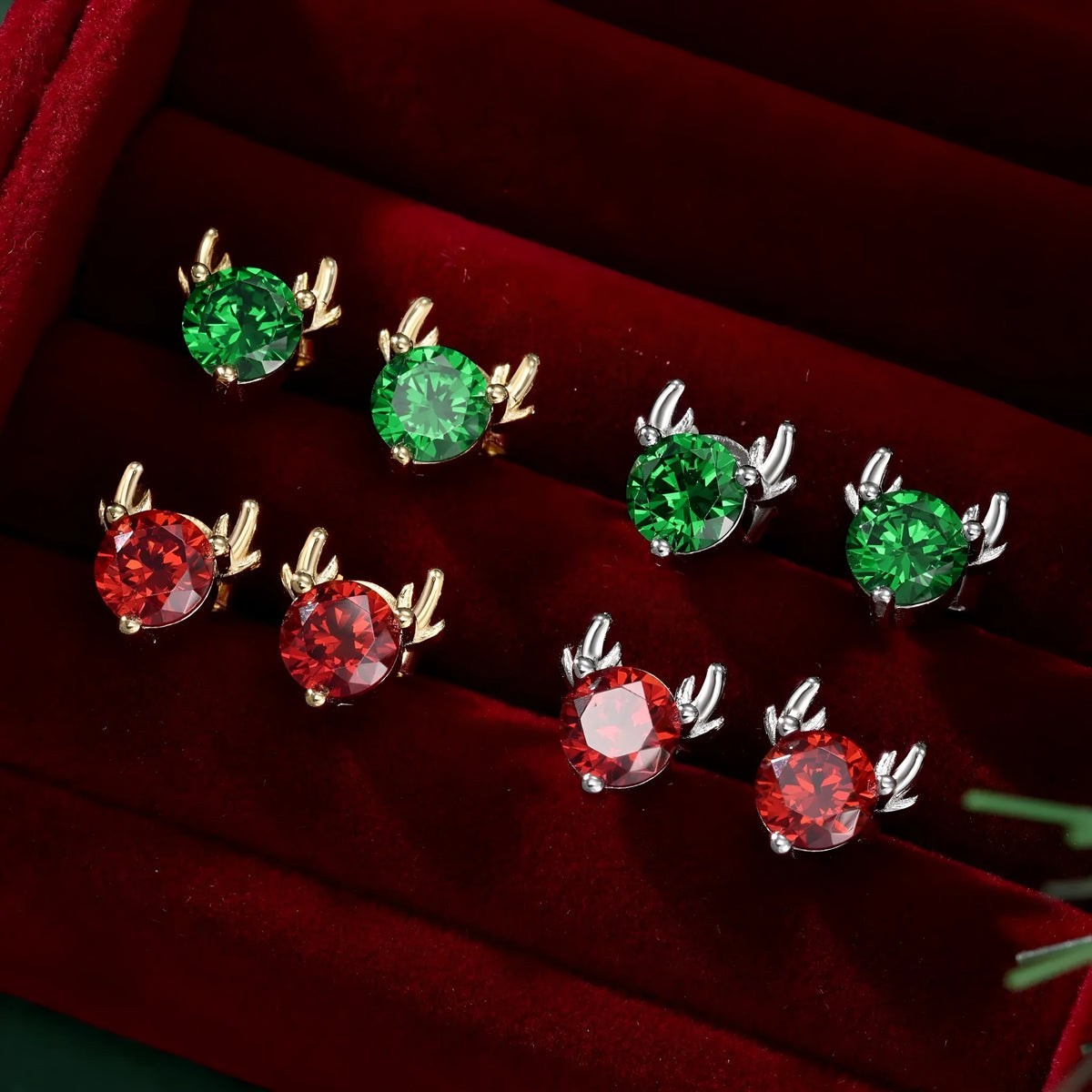 S925 sterling silver elk horn stud earrings for women, geometric electroplated silver jewellery, one pair, four colour options